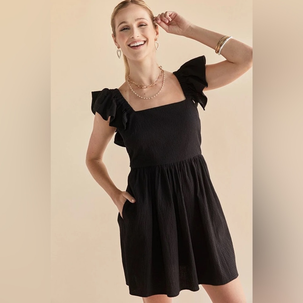 Francesca's Collections Bella Ruffle Sleeve Bow Back Mini Dress